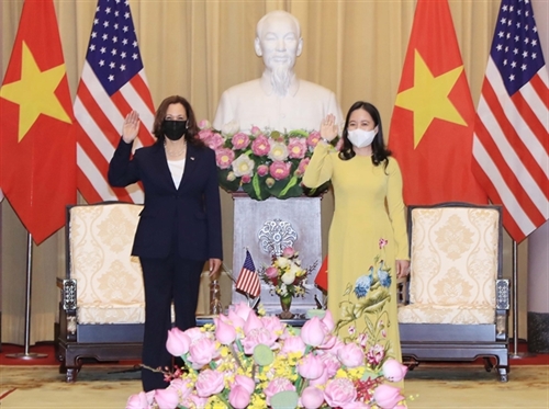 Vietnamese Vice President Vo Thi Anh Xuan welcomes US counterpart Kamala Harris